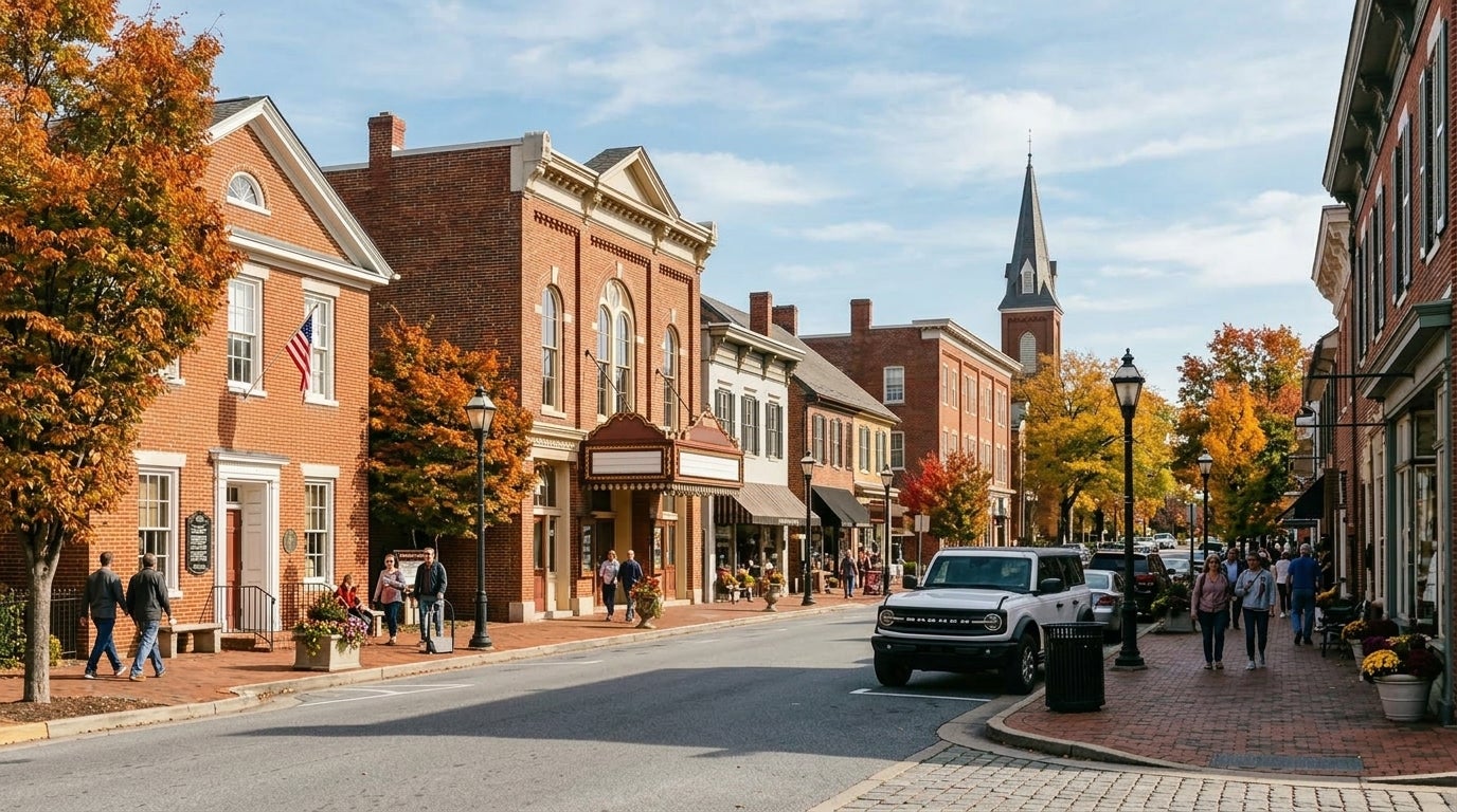 Ford Bronco historic main street in Smyrna Delaware. 
